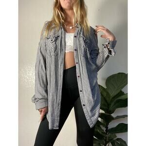 UO BDG White Black Plaid Button Down Shirt Size Small